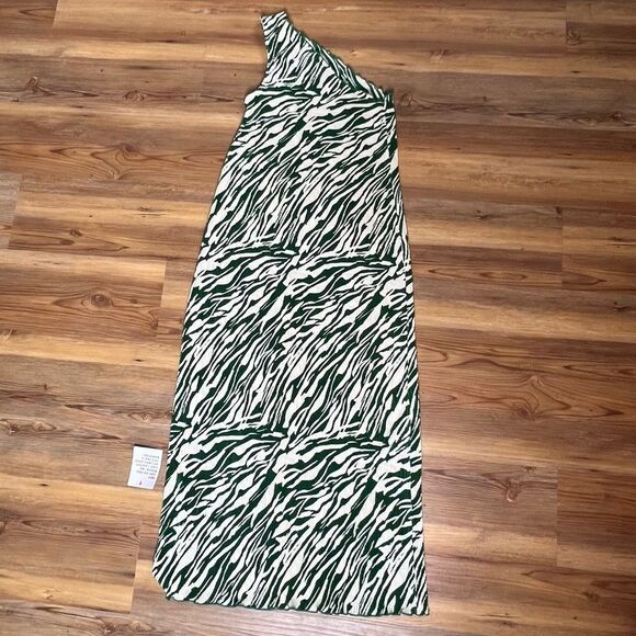 ASOS NEW Plissé Green Zebra One Shoulder Stretchy Accordion Maxi Dress Size 12 - Picture 4 of 7